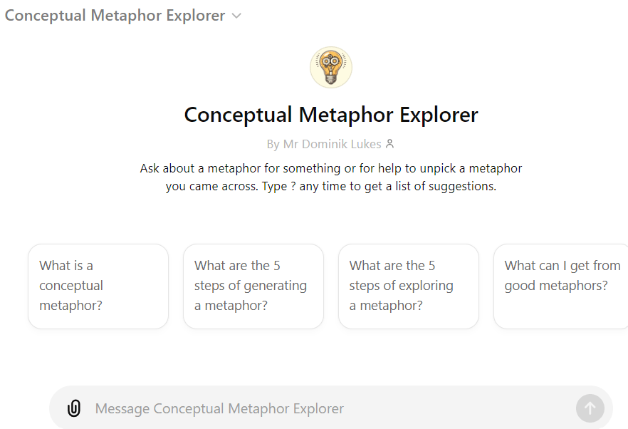 A screenshot of a AI LLM bot to discuss conceptual metaphors